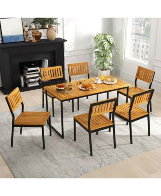 Dining Chair Set of 4 Modern Patio Chairs/Acacia Wood Backrest Slanted Seat