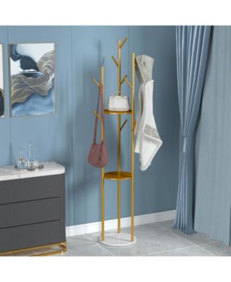 Freestanding Coat Rack: Hall Tree Clothes Hangers with Marble Base for Entryway Bedroom