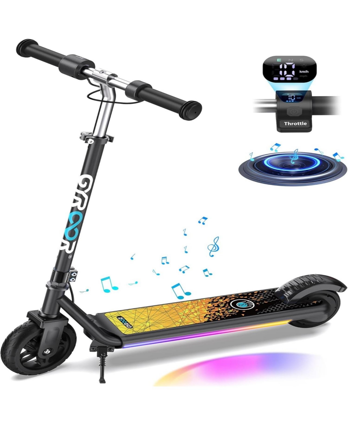 Gyroor H30 Max Electric Scooter for Kids Ages 8-12, 150W Powerful Motor, Bluetooth Music, Dual Brake System, Adjustable Height and Speed, Best Gifts f