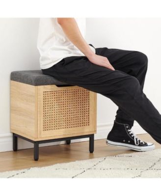 Shoe Storage Bench, Entryway Bench with Sorage Box, 2 in 1 Shoe Bench Set, Metal and Wood Shoe Rack Organizer Shelf with Cushion for Entryway, Bedroom, Hallway