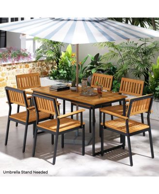 Dining Chair Set of 4 w/Acacia Wood Backrest Slanted Seat Comfortable Armrests