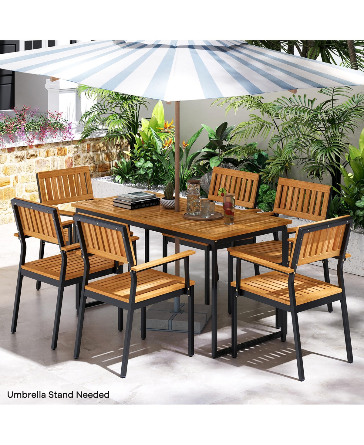 Gymax Dining Chair Set of 4 w/Acacia Wood Backrest Slanted Seat Comfortable Armrests