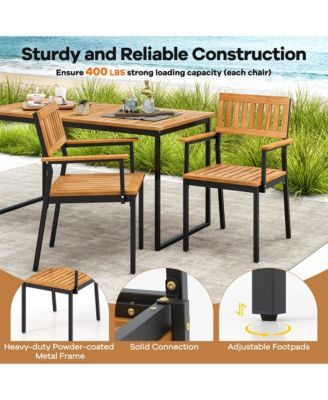 Dining Chair Set of 4 w/Acacia Wood Backrest Slanted Seat Comfortable Armrests