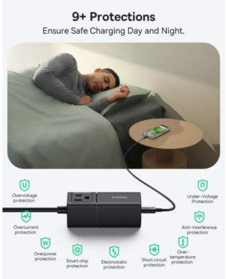 PowerCombo Mini Power Strip 5 in 1 Charging Station 67W USB C Fast Charger,5ft Flat Extension Cord with 2 AC Outlets