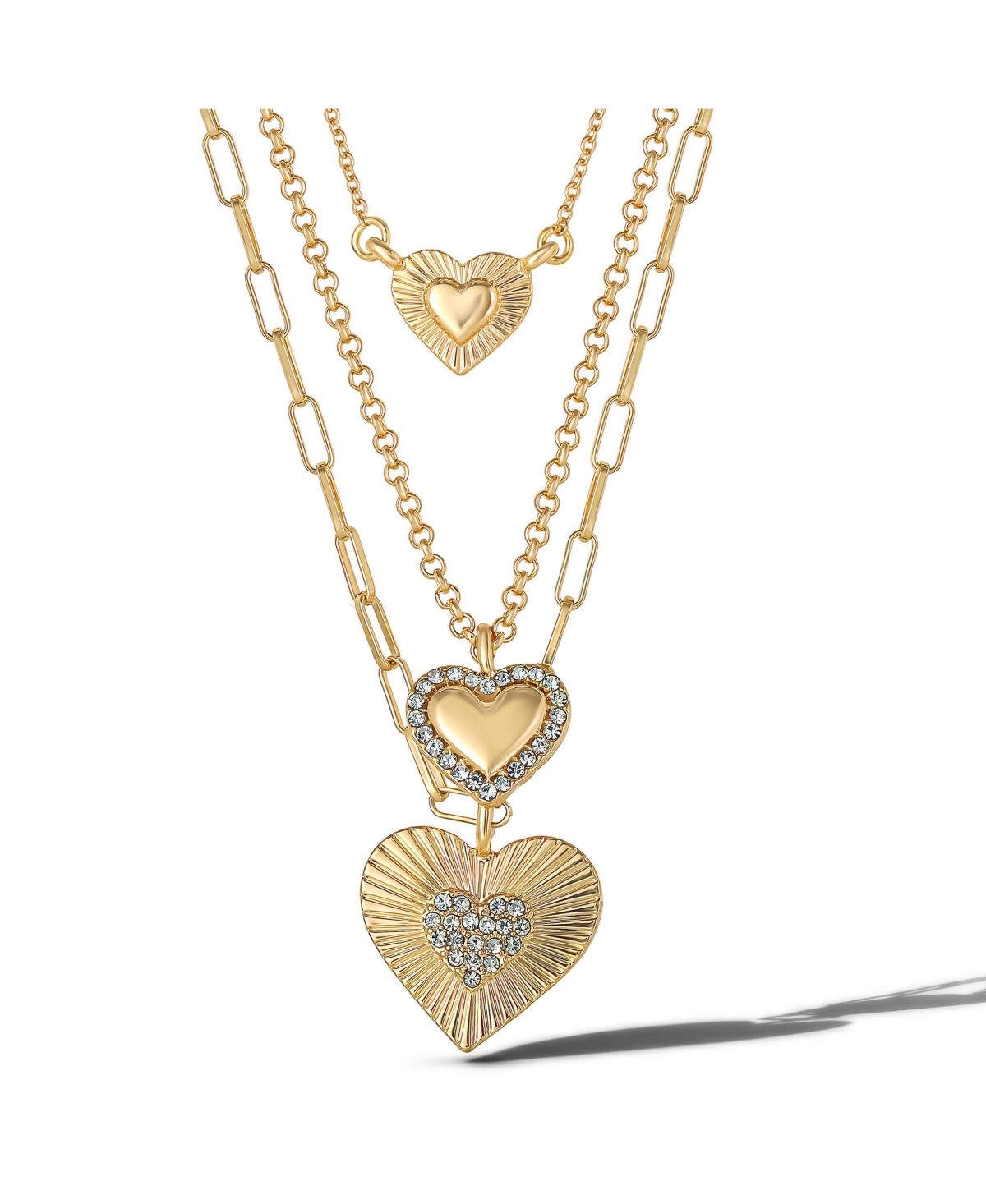 Triple Layered Gold-Tone Heart Pendant Necklace - Gold tone