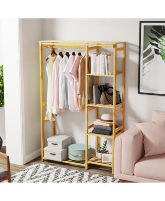 Wooden Garment Rack: Coat Stand with Shelves Cabinet Clothes Storage
