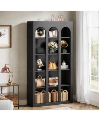 5-Tier Farmhouse Tall Bookshelf Set of 2, 70.87-Inch Rustic Wood Bookcase with Open Shelves, Vintage Display Storage Shelving Unit