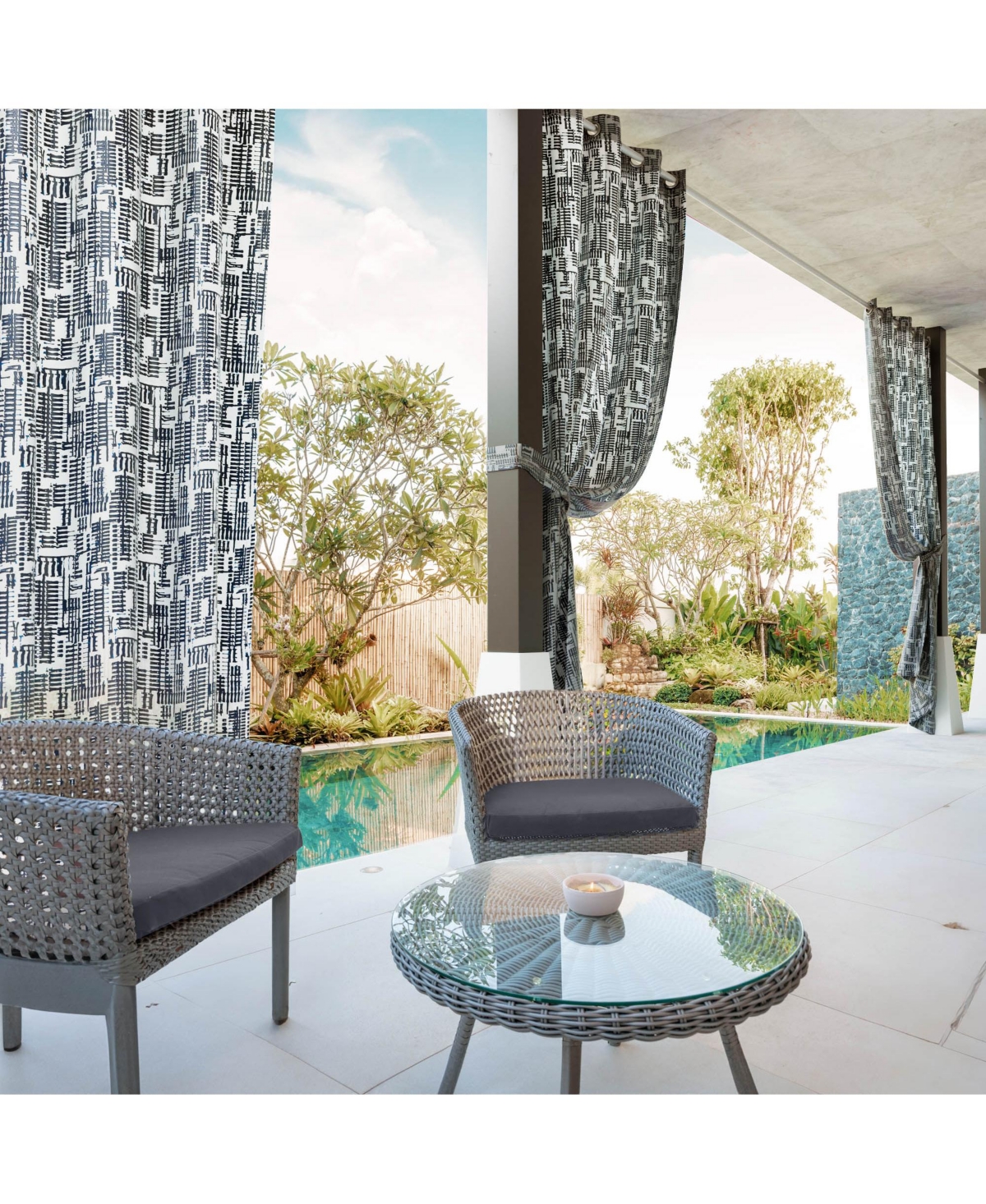 Outdoor Gobi Print Uv Protected Privacy Grommet Curtain Panel, 52"&#xD7;96" - Navy