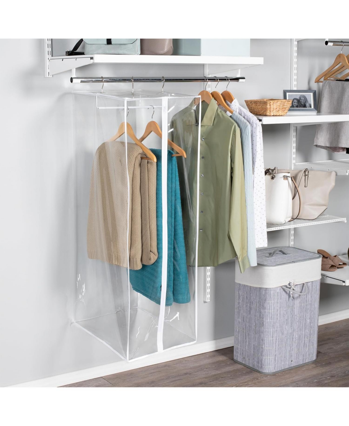 Florida Brands Garment Bag - Hanging Closet Organizer 60" - Zippered Cover with Rod