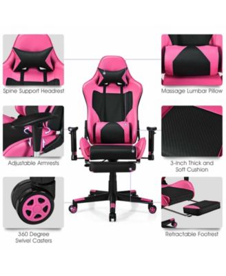 PU Leather Gaming Chair with USB Massage Lumbar Pillow and Footrest