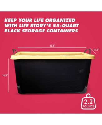 55 Quart Plastic Stackable Storage Unit Bin, Black &amp; Yellow (6 Pack)