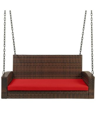 Slickblue Wicker Hanging Patio Porch Swing Bench with Mounting Chains ...