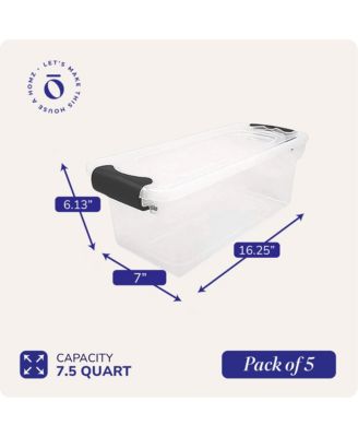 7.5 Qt Clear Storage Organizing Container Bin with Latching Lids, (5 Pack)