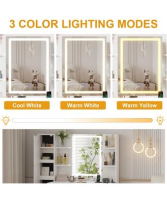 Wpond Vanity Desk, Makeup Vanity with LED Mirror& Charging Station, Dressing Table