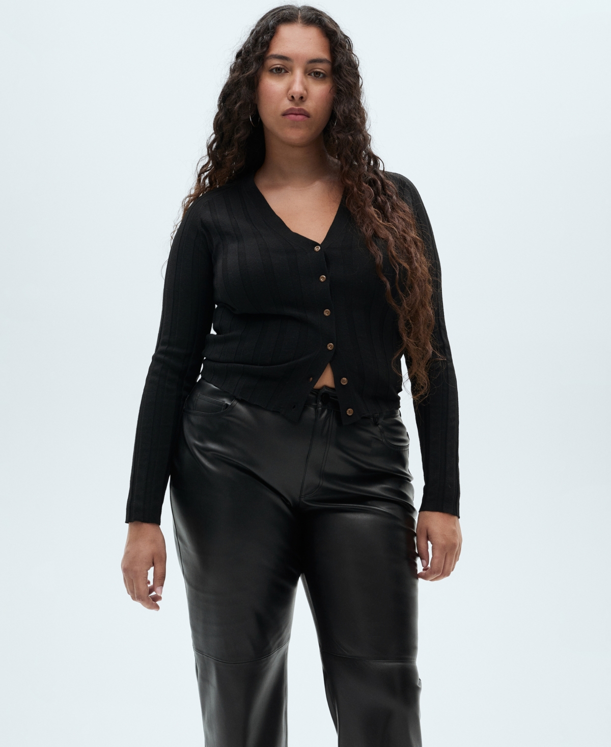 Mango Faux Leather Straight Leg Pants In Black