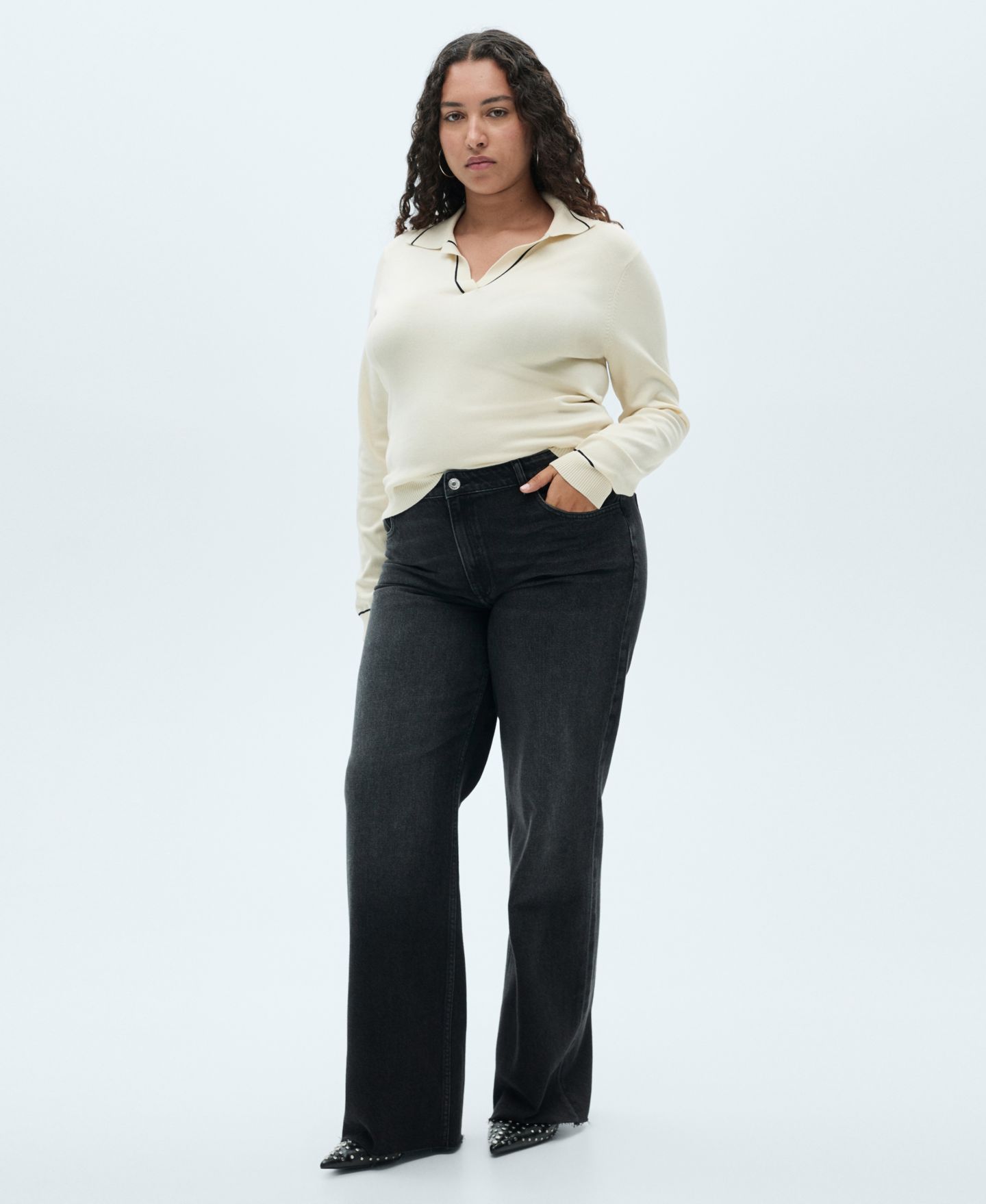Женские джинсы Mango Danila Medium-Rise Wide Leg, цвет: Чёрный джинсовый — фото 6