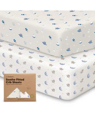 2pk Soothe Fitted Crib Sheets Neutral, Baby Crib Sheets, Fits Standard Nursery Baby Mattress