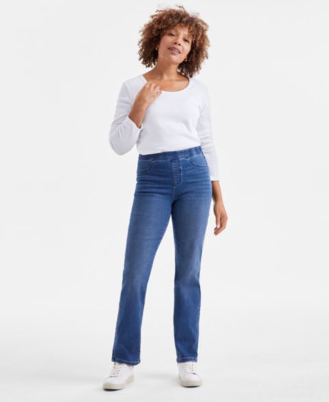 Женские джинсы Style & Co Petite Mid-Rise Pull-On Straight-Leg, цвет: Ashby