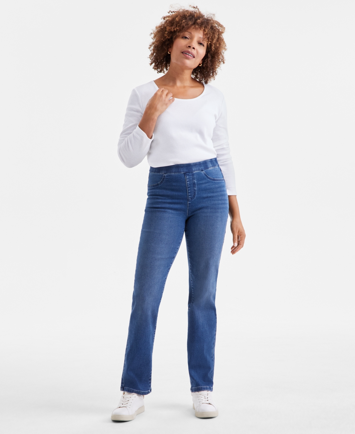 Petite Mid-Rise Pull-On Straight-Leg Jeans, Exclusively at Macy's - Ashby