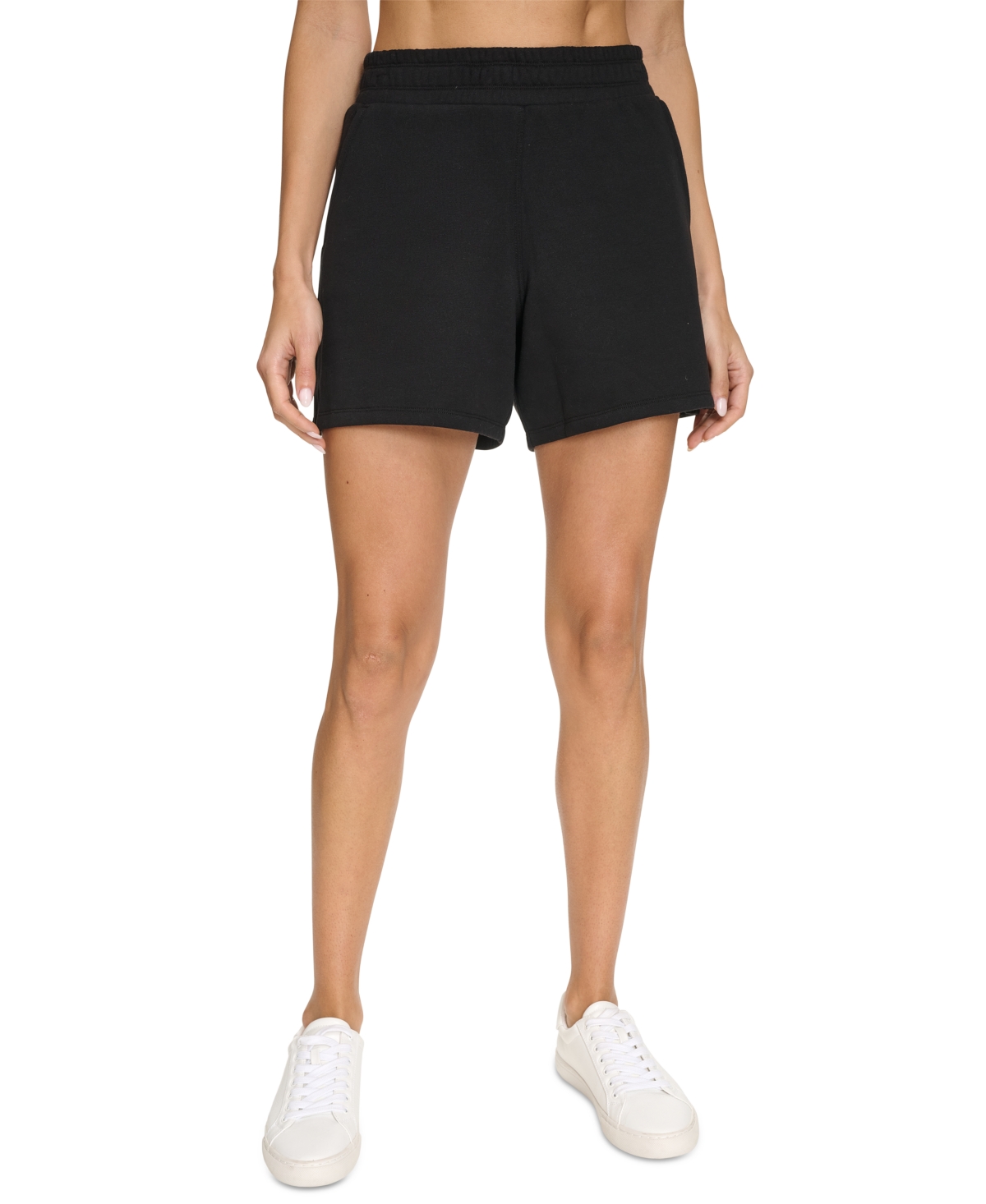 Calvin Klein Women's Fleece Smocked Waistband Midi Shorts In Black