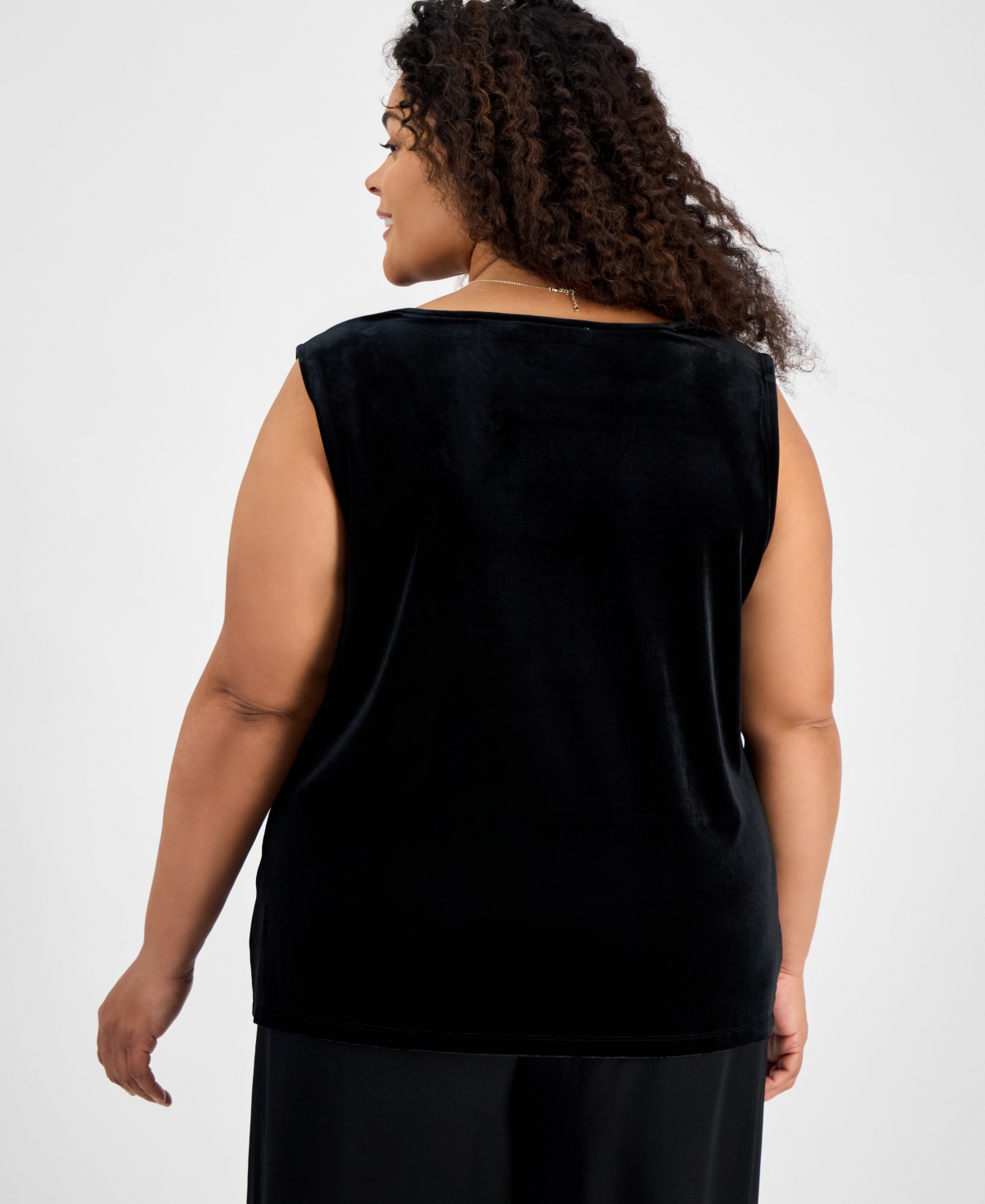 Kasper Women's Velour Draped Front Sleeveless Top In Black