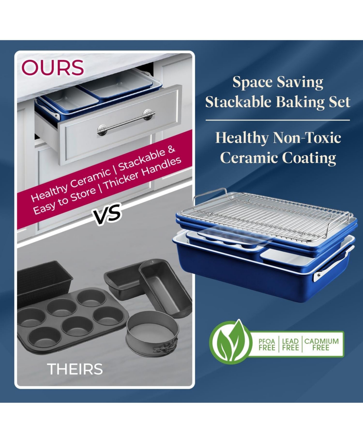 Bakken Swiss Bakken 8-Piece Stackable Bakeware Set - Ceramic Non-Stick Coating, Baking Sheets, Assorted Baking Pans, Ptfe, Pfoa & Pfos Free - Healthy