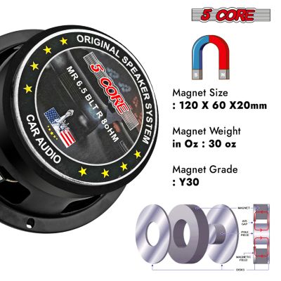 6.5 Inch Midrange Door Speaker 360W PMPO Subwoofer w Aluminum Bullet 8  Sub-Woofer