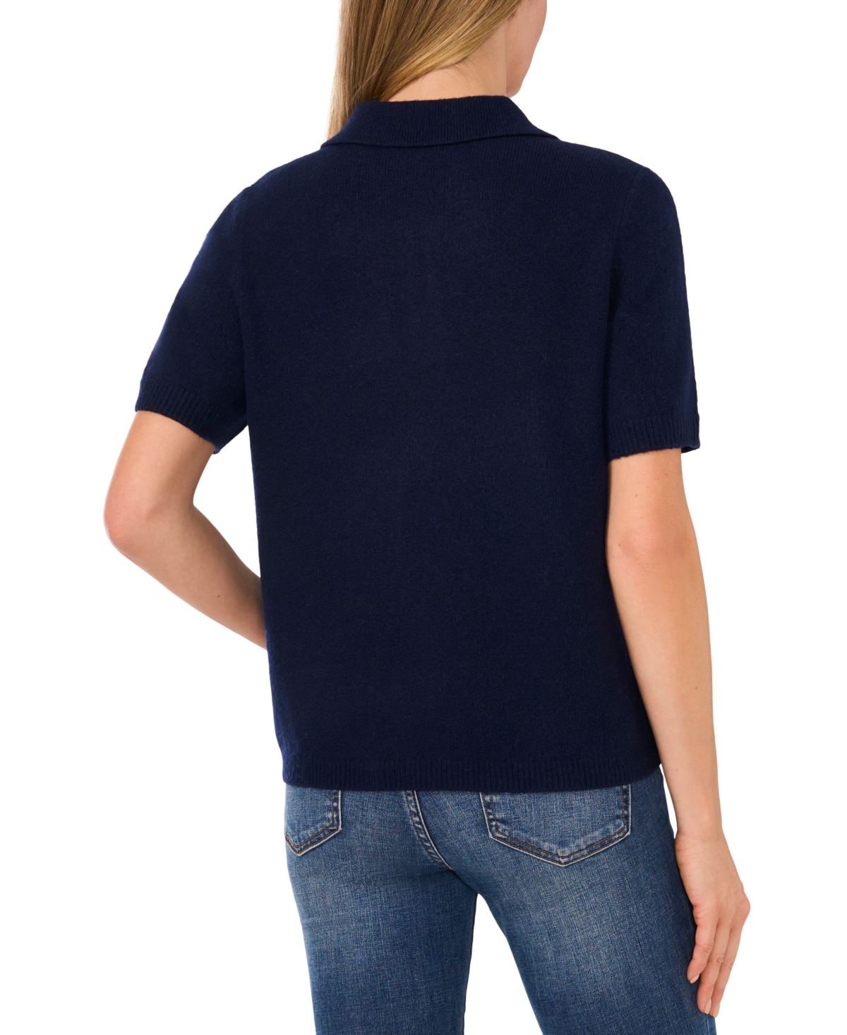 Cece Imitation Pearl Button Polo Sweater In Classic Navy