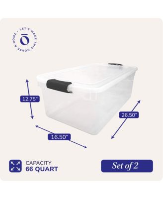 66 Qt Clear Storage Organizing Container Bin with Latching Lids, (2 Pack