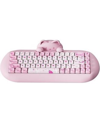C68 Wireless Mechanical Keyboard, 65% Gaming Keyboard Hot Swap,Triple Mode BT5.0/2.4G/Wired,RGB Backlit NKRO,Cute Cat Silicone Ergonomic Keyboard for Win/Mac Milk Switch