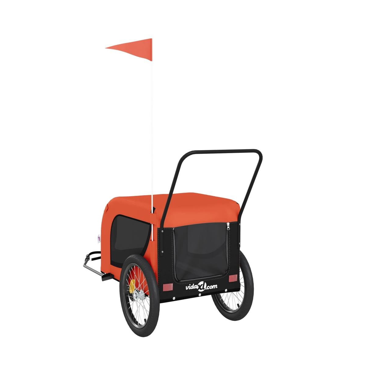 vidaXL Pet Bike Trailer Orange and Black Oxford Fabric and Iron - Orange and black