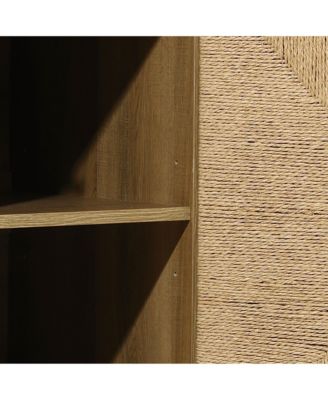 Mid-Century Modern Rope 2-Door Cabinet with Wood Legs