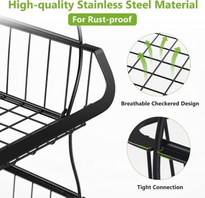 3 Tier Stackable Metal Wire Utility Rack with Rolling Wheels and 2 Free Baskets for Kitchen Pantry Garage Basket Cart