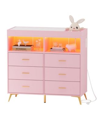 Dresser for Bedroom with Drawers, Baby Changing Table Dresser with Changing Pad, 2 Open Storage Shelves