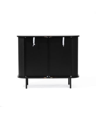 Mid-Century Modern 2-Door Accent Wood  Cabinet with Slatted Sliding Doors