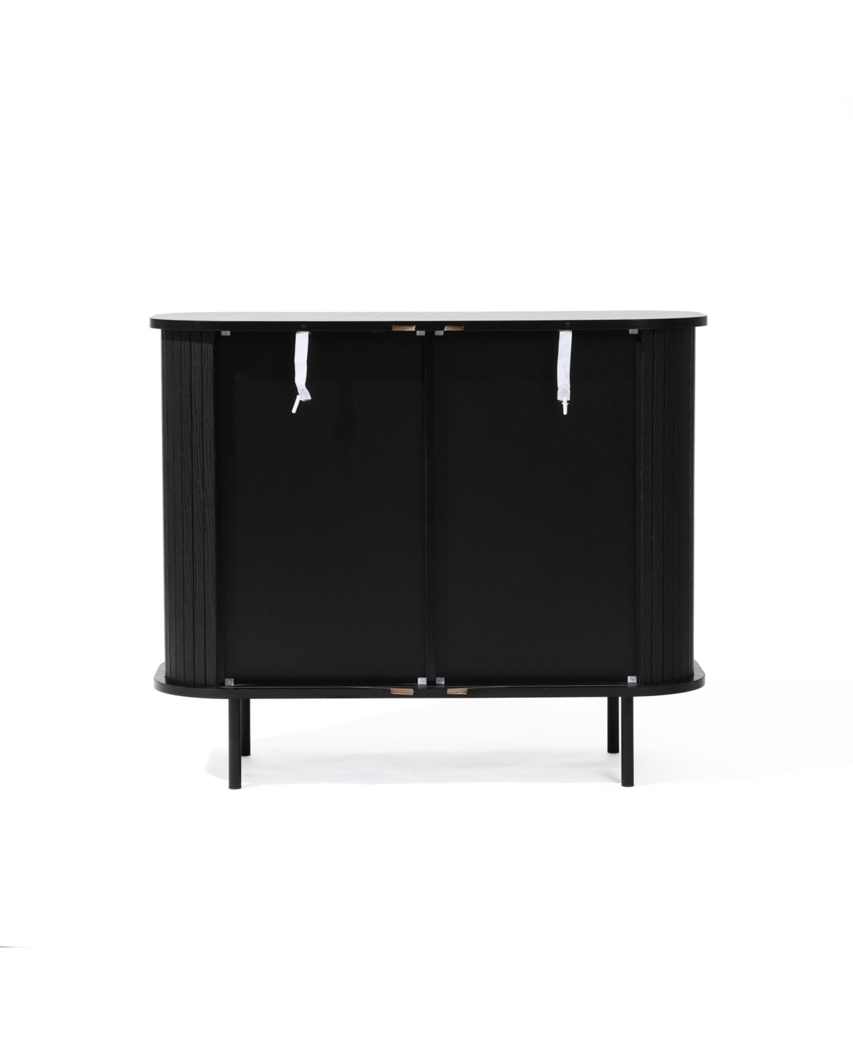 Luxenhome Mid-century Modern 2-door Accent Cabinet With Slatted Sliding Doors, Black In Black