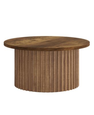 31.5" Round Coffee Table, Farmhouse Circle Coffee Table with Metal Base, Modern Wood Accent Center Table Sofa Side Table for Living Room, Home Office, Wood Grain Veneer Top