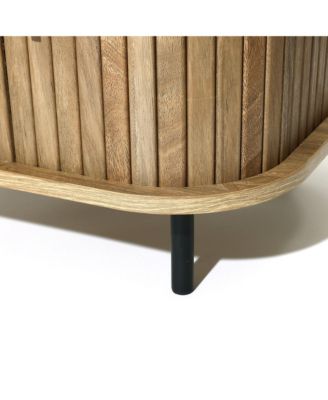 Mid-Century Modern 2-Door Nightstand and End Table with Slatted Slidng Doors