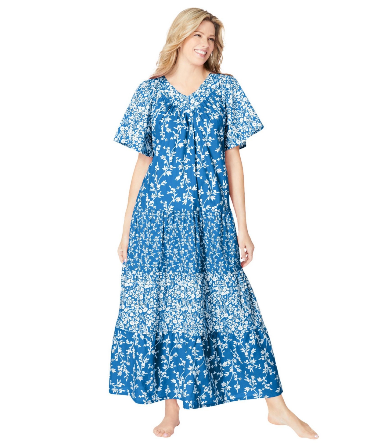 Only Neccessities Plus Size Only Necessities Long Tiered Print Lounger