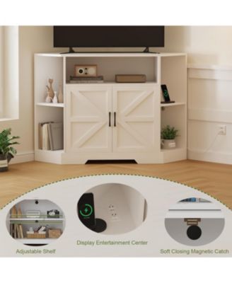 Corner Tv Stand for Tvs Up to 55 Inch with Power Outlet, Modern Farmhouse Entertainment Center
