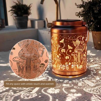 Mushroom Solar Lantern with Shepherds Hooks Outdoor Hanging Decor Light Christmas Gifts Yard Patio Porch 6Pack