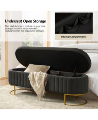 Sara Modern Storage Bench with Metal Legs and Channel Tufted