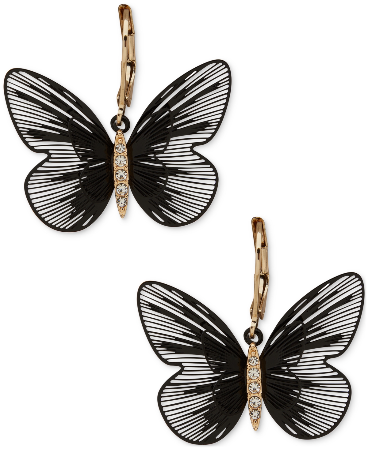 Gold-Tone Pave Butterfly Drop Earrings - Turquoise