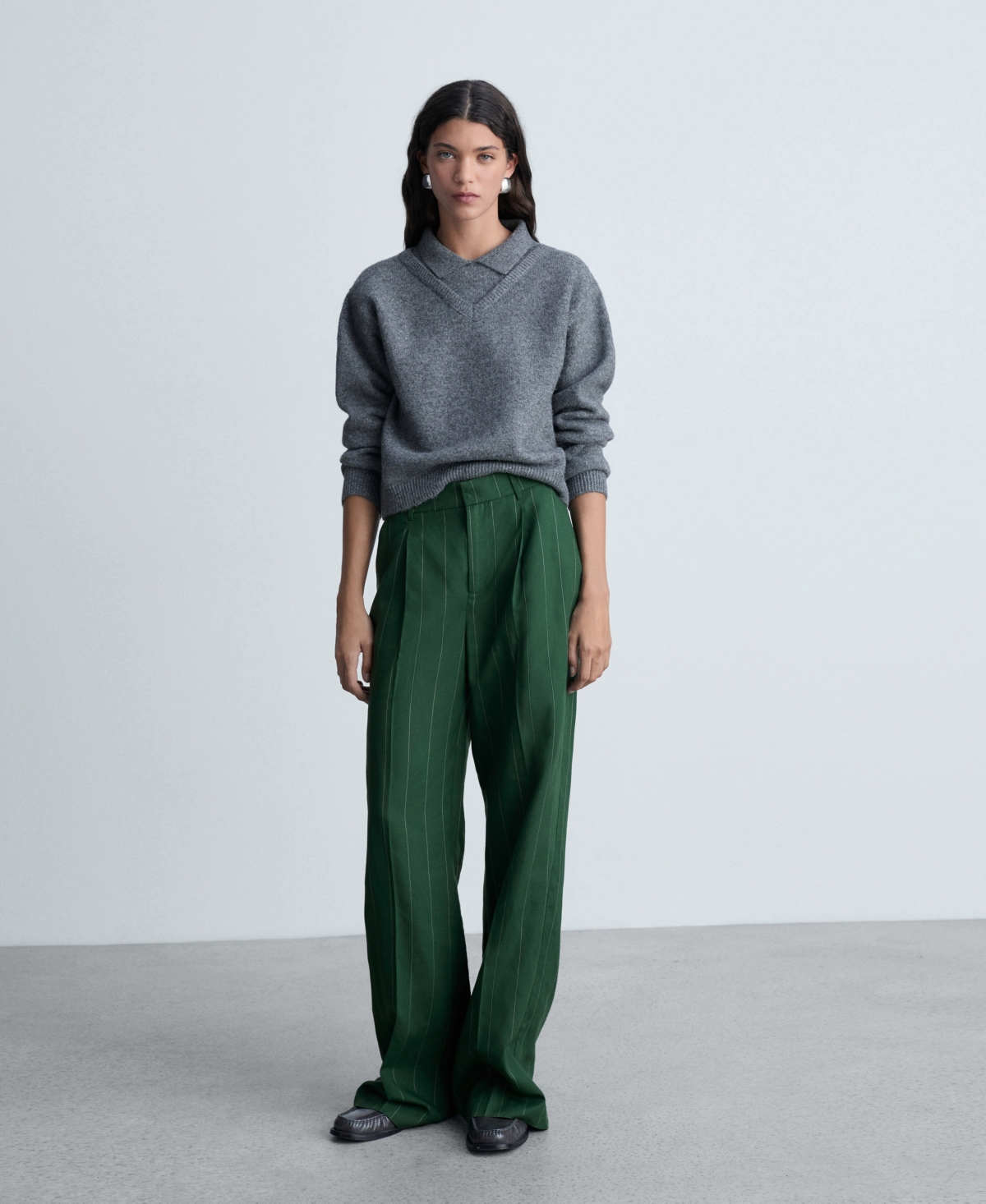 Shop Mango Women's Striped Lyocell Pants In Green