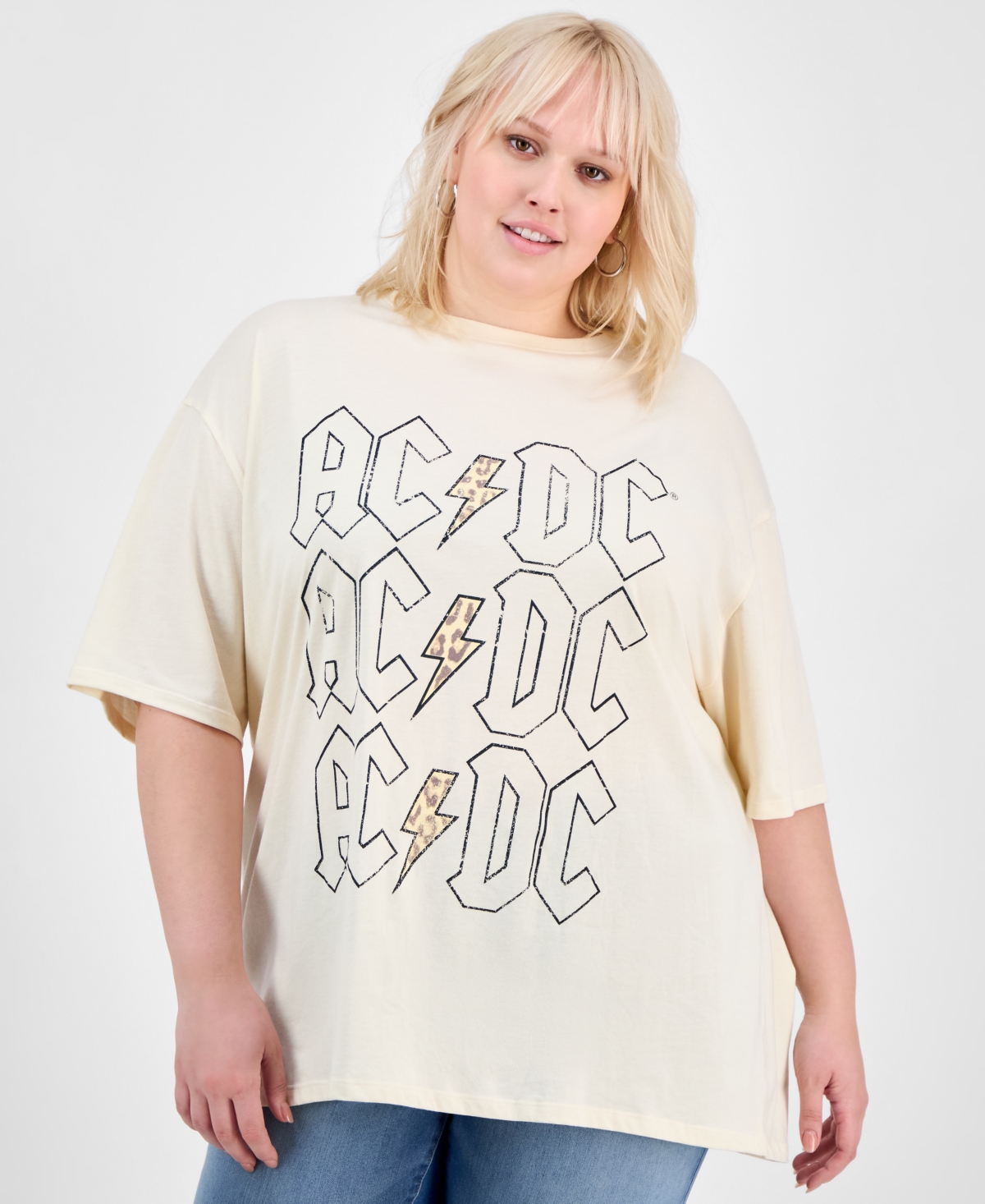 Trendy Plus Size Acdc Graphic Tee - Beige
