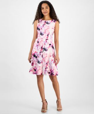 Kasper - Women's Floral-Print Multi-Seam Fit & Flare Dress