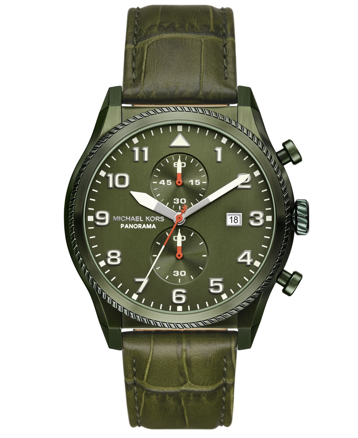 Michael Kors Oversized Panorama Olive-tone And Crocodile Embossed Leather Watch In Green