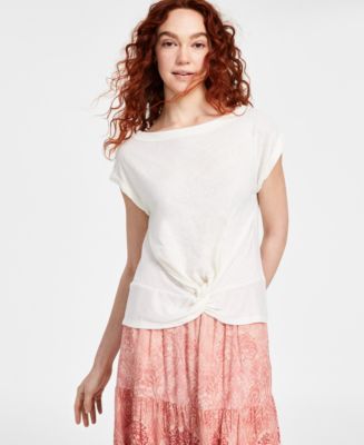 Liverpool Los Angeles Women's Short Sleeve Boat Neck Knot Front