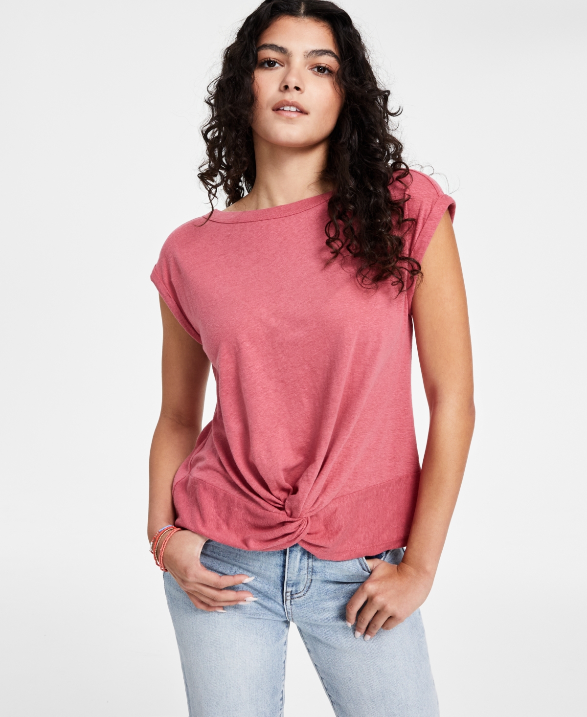 Shop Liverpool Los Angeles Women's Short Sleeve Boat Neck Knot Front Knit Top In Slate Rose