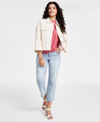 Womens Embroidered Floral Jacket Knit Top Jeans